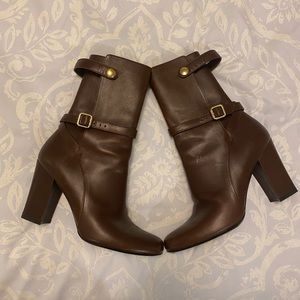 THEORY Chocolate Brown strap ankle boots sz 37.5